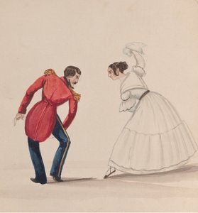 Peruwiański mężczyzna i kobieta tańczący na Zamacueca, z grupy rysunków przedstawiających..., ca. 1848.