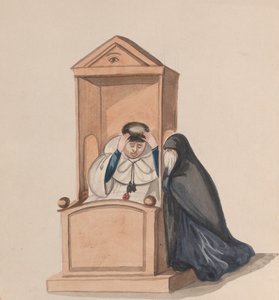 Kobieta spowiadająca się u księdza, z grupy rysunków przedstawiających strój peruwiański, ok. godz. 1848.
