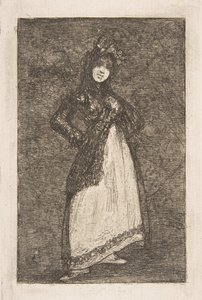 Maja stojąca na ciemnym tle Maja. autorstwa Francisco de Goya