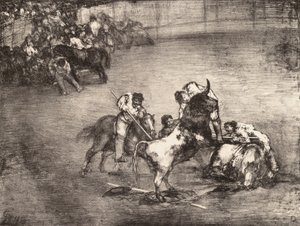Picador złapany przez byka, z „Byków z Bordeaux”, 1825., 1825. autorstwa Francisco de Goya
