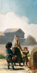 Kobieta i dwoje dzieci przy fontannie autorstwa Francisco de Goya