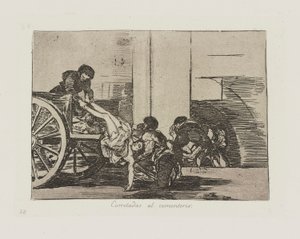 Drogi na cmentarz. (Wozy na Cmentarz.), pl. 64 z cyklu Katastrofy wojny autorstwa Francisco de Goya