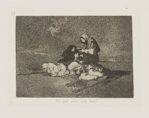 Czego? serwuje filiżankę? (Jaki jest pożytek z kubka?), pl. 59 z cyklu Katastrofy wojny autorstwa Francisco de Goya