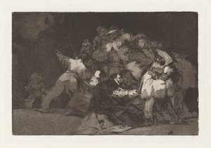 Generał Szaleństwo, znany również jako Pazury kota i strój wielbiciela, z serii Los disparate (Przysłowia) autorstwa Francisco de Goya