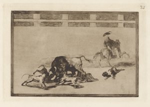 Echan perros al toro (Wypuszczają psy na byka), płyta 25 z La tauromaquia autorstwa Francisco de Goya