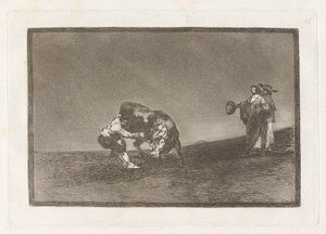 On sam zrzuca byka na placu w Madrycie (Ten sam człowiek rzuca bykiem w ring w Madrycie), płyta 16 z La tauromaquia autorstwa Francisco de Goya