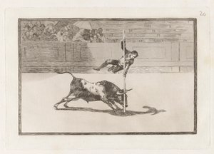 Lekkość i śmiałość Juanito Apinani w [Pierścieniu] w Madrycie, płyta 20 z La Tauromaquia autorstwa Francisco de Goya