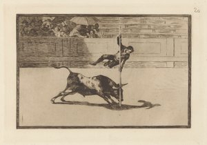 Lekkość i śmiałość Juanito Apinani w [Pierścieniu] w Madrycie, płyta 20 z La Tauromaquia autorstwa Francisco de Goya