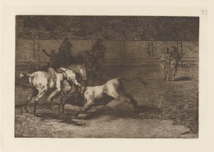 Mariano Ceballos, alias Indianin zabija byka z konia (Mariano Ceballos, Alias ​​Indianin, zabija byka z konia), Płyta 23 z La tauromaquia autorstwa Francisco de Goya