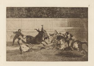 Śmierć Pepe Illo (Śmierć Pepe Illo, kompozycja II), płyta E z The Bull Maquia (wydanie III) autorstwa Francisco de Goya