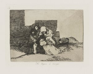 Nie przyjeżdżają? pogoda. (Nie zdążą na czas.), pl. 52 z cyklu Katastrofy wojny autorstwa Francisco de Goya