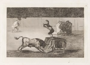 Kolejne jego szaleństwo na tym samym placu (Kolejne jego szaleństwo w tym samym pierścieniu), płyta 19 z La tauromaquia autorstwa Francisco de Goya
