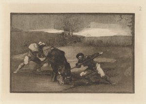 Inny sposób na polowanie? stopa (Kolejny sposób polowania na piechotę), płyta 2 z La tauromaquia autorstwa Francisco de Goya