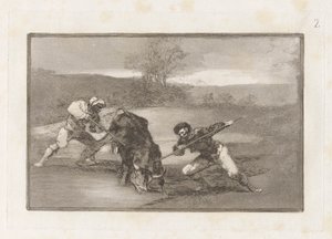 Inny sposób na polowanie? stopa (Kolejny sposób polowania na piechotę), płyta 2 z La tauromaquia autorstwa Francisco de Goya