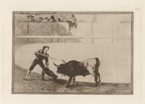 Pedro Rozmaryn? do stojącego byka (Pedro Romero zabija zatrzymanego byka), płyta 30 z The Bull Machinery autorstwa Francisco de Goya