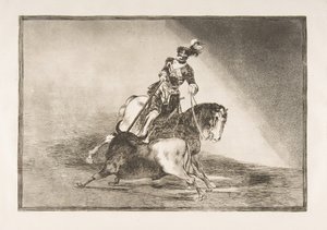 Tablica 10 z La Tauromaquia: Karol V przebija byka na ringu w Valladolid, 1816. autorstwa Francisco de Goya