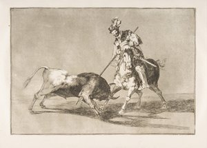 Tablica 11 z Tauromaquia: Campeador Cid przebija innego byka., 1816. autorstwa Francisco de Goya