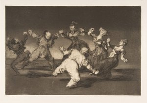 Tablica 12 z Disparates: Jeśli Marion będzie tańczyć, to ma..., ca. 1816-23 opublikowany 1864. autorstwa Francisco de Goya