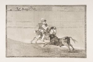 Tablica 13 "Tauromaquia": Hiszpański rycerz konny w pierścieniu łamiący krótkie włócznie ..., 1816. autorstwa Francisco de Goya