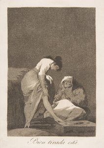 Tablica 17 z Los Caprichos: Ładnie rozciągnięta Bien tirada está., 1799. autorstwa Francisco de Goya