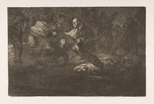 Tablica 18 z „Disparates”: Ptaki ze stada piór razem, ca. 1816-23 opublikowany 1864. autorstwa Francisco de Goya