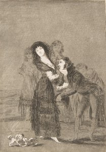 Tablica 27 z Los Caprichos: Który z nich jest bardziej pokonany Quien mas rendido, 1799. autorstwa Francisco de Goya