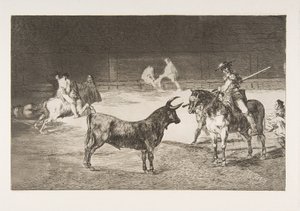 Tablica 27 z Tauromaquia: Słynny pikador, Fernando del Toro, rysuje ognistego..., 1816. autorstwa Francisco de Goya