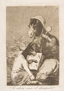Tablica 37 z Los Caprichos: Czy uczeń nie może wiedzieć więcej Si Sabrá mas el discipulo, 1799.