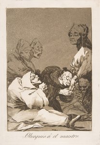 Tablica 47 z Los Caprichos: Prezent dla mistrza Obsequio á el maestro, 1799. autorstwa Francisco de Goya