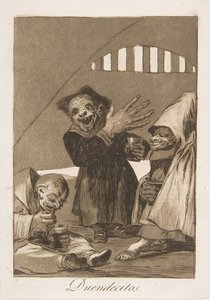 Tablica 49 z Los Caprichos: Hobgoblins Duendecitos., 1799. autorstwa Francisco de Goya