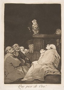 Tablica 53 z Los Caprichos: Jaki złoty dziób! Que pico de Oro!, 1799. autorstwa Francisco de Goya
