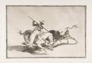 Płyta 5 z The Tauromaquia: Porywający Moor Gazul jest pierwszym, który zgodził się włóczniami byków..., 1816. autorstwa Francisco de Goya