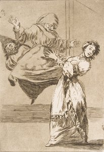 Tablica 74 z Los Caprichos: Nie krzycz, głupcze. No grites, tonta, 1799. autorstwa Francisco de Goya