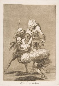 Tablica 77 z „Los Caprichos”: Co się robi drugiemu Unos á otros., 1799. autorstwa Francisco de Goya