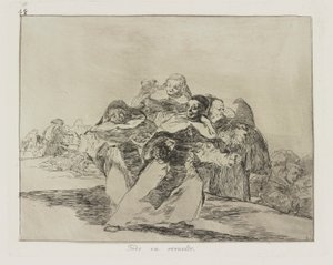 Wszystko się pomieszało. (Wszystko jest Topsy-Turvy.), pl. 42 z cyklu Katastrofy wojny autorstwa Francisco de Goya