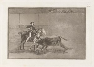 Valor manil de la c?lebre Pajuelera en la de Zaragoza (Męska odwaga sławnej Pajuelera w [Pierścieniu] w Saragossie), płyta 22 z La tauromaquia autorstwa Francisco de Goya