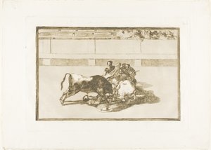 Picador jest bez konia i spada pod bykiem, płyta 26 z Sztuki walki byków autorstwa Francisco Jose de Goya y Lucientes
