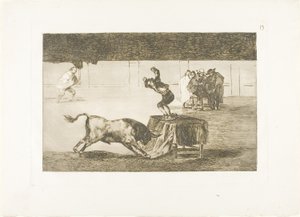Kolejne jego szaleństwo na tym samym ringu, płyta 19 z Sztuki walki byków autorstwa Francisco Jose de Goya y Lucientes