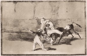 Walka byków: Maur otrzymuje cios w róg na arenie autorstwa Francisco de Goya