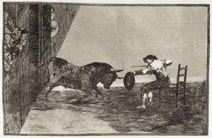 GOYA I LUCIENTES, Francisco de (1746-1828). Odwaga Martincho (prawdopodobnie Antonio Ebassum) na ringu w Saragossie. 1816. (24,9 x 35,7 cm). Tablica 18 „Sztuka walk byków”. Akwaforta. HISZPANIA. MADRYT (WSPÓLNOTA AUTONOMICZNA). Madryt. Biblioteka Narodowa autorstwa Francisco Jose de Goya y Lucientes