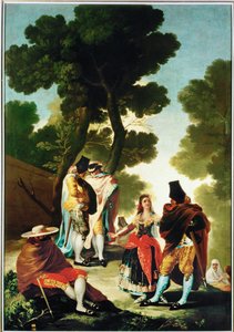 La maja y los Embozados - Maja i zamaskowani mężczyźni, rysunek do gobelinu 40-06-09/42 ... (obraz na płótnie) autorstwa Francisco Jose de Goya y Lucientes