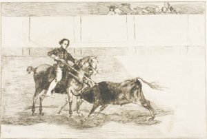 Męska odwaga sławnej Pajuelery na ringu w Saragossie, płyta 22 z Sztuki walki byków autorstwa Francisco Jose de Goya y Lucientes