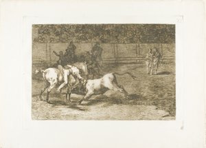 Mariano Ceballos, alias Indianin, zabija byka z konia, płyta 23 z Sztuki walki byków autorstwa Francisco Jose de Goya y Lucientes