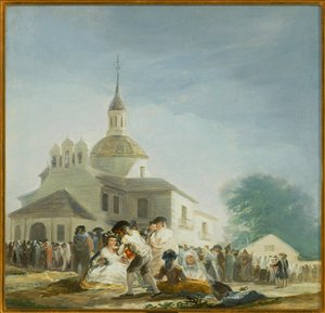 Pielgrzymi przed kaplicą świętego Izydora La ermita de San Isidro el dia de la fiesta ... (obraz na płótnie) autorstwa Francisco Jose de Goya y Lucientes