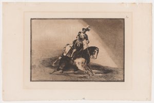 Płyta 10 z La Tauromaquia: Karol V Przebicie byka na ringu w Valladolid, 1816, druk 1876 (akwaforta i akwatinta na papierze czerpanym) autorstwa Francisco Jose de Goya y Lucientes