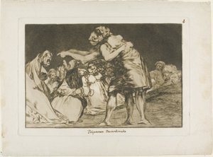 Ta, która jest chora Żona nigdy nie przepuszcza szansy, by to powiedzieć, płyta siódma z Los Proverbios autorstwa Francisco Jose de Goya y Lucientes