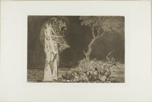 Żołnierze przestraszeni przez upiora, z Disparates, opublikowana jako płyta 2 w Los Proverbios autorstwa Francisco Jose de Goya y Lucientes