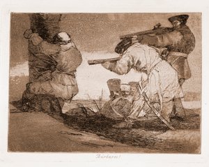 Katastrofy wojny: Barbarzyńcy! (Grawerowanie po rysunku przygotowawczym) autorstwa Francisco de Goya