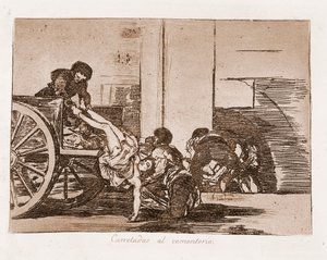 Katastrofy wojny : Carloads na cmentarz (akwaforta z rysunku przygotowawczego) autorstwa Francisco de Goya