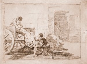 Katastrofy wojny: Samochody na cmentarz (rysunek przygotowawczy) autorstwa Francisco de Goya